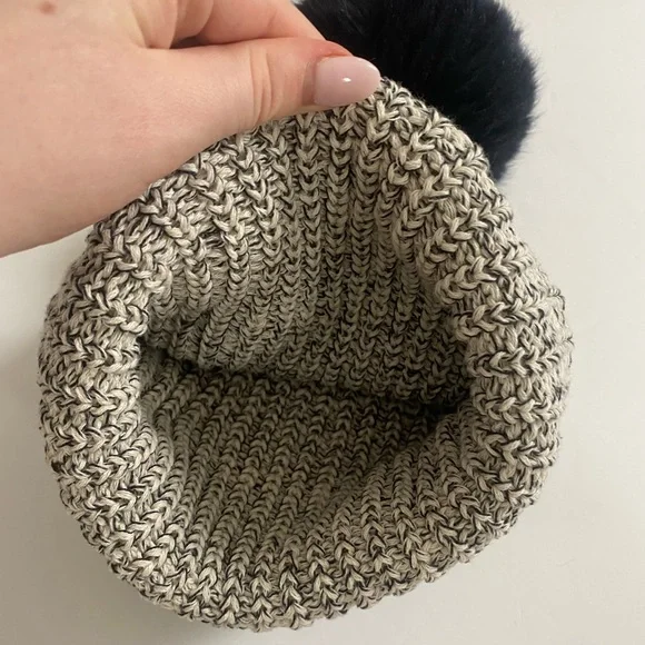 Love Your Melon Grey Knit Beanie with Black Removable Pompom - Picture 6 of 8